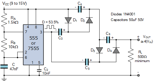 555 voltage quadrupler circuit